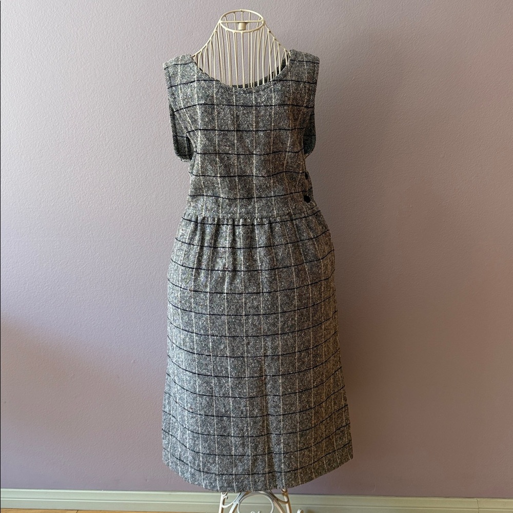 📍FIRM📍Vintage Tweed Dress Set Plaid wool - Picture 5 of 16